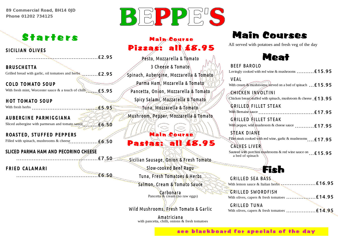 Beppes menu